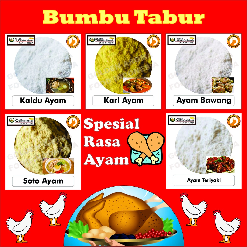 

Jual Bumbu Tabur Bubuk Seasoning Powder Ayam 100 gr, Aneka Rasa Ayam, Halal,Enak Praktis