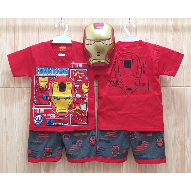 Setelan anak Santai lengan pendek Iron Man superhero gratis topeng