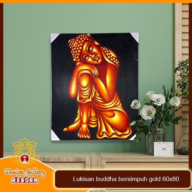 Lukisan Buddha bersimpuh gold 60 X 80