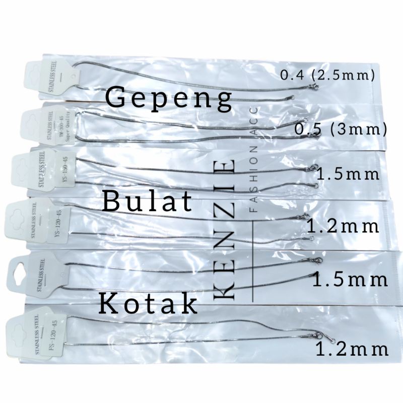 Kalung Titanium stainless steel Harga grosir isi 12 pcs model bulat kotak gepeng