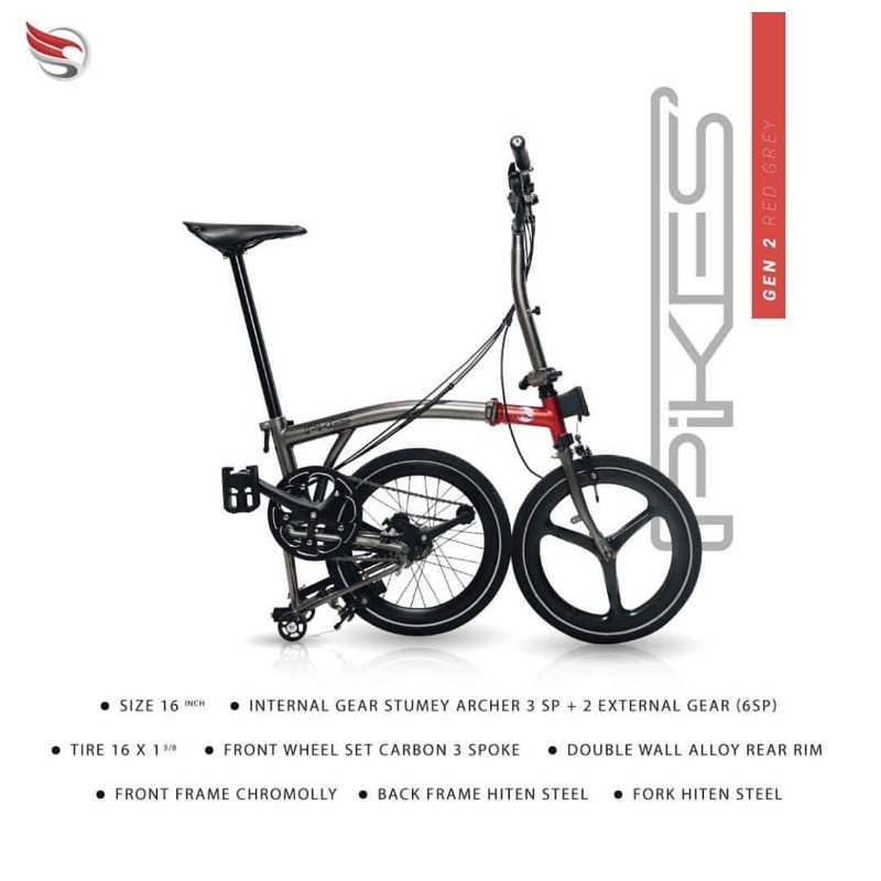 Sepeda Lipat Element Pikes Gen2 trifold Garansi resmi 2x3s SNI CJ COD cicilan kredit 20 inch gen 2-CJ Chico Jericho