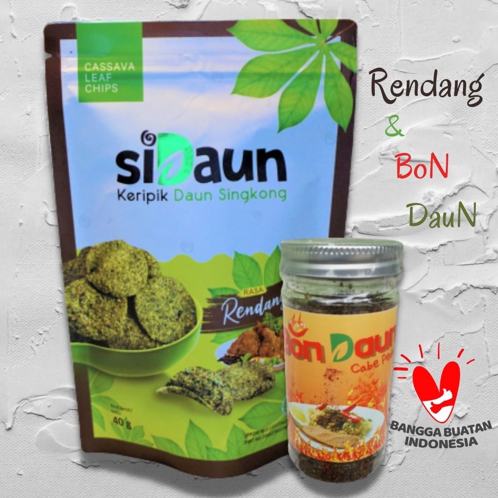 

SiDaun Bundle 2 KERIPIK DAUN SINGKONG Garing Crispy 40gr With BON DAUN CABE PEDAS 80g SiDaun Kress & Pedasnya Pol