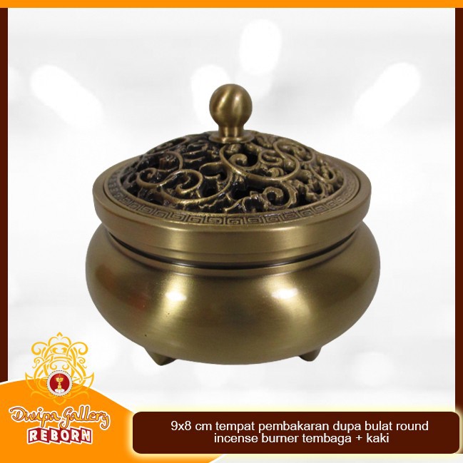 9x8 cm tempat pembakaran dupa bulat/ round incense burner tembaga+kaki