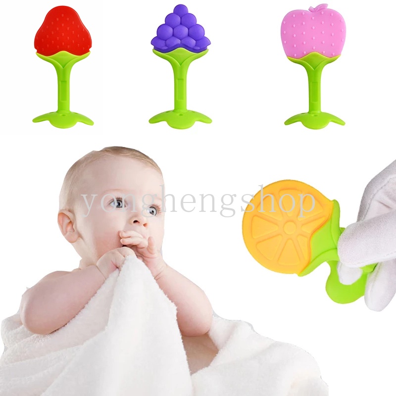 Mainan Teether Bentuk Buah Kartun Bahan Silikon Tidak Beracun Untuk Bayi Newborn