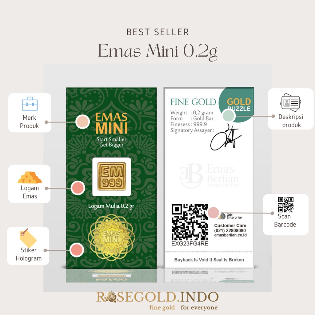 Emas Mini Logam Mulia 0.2g asli 24 karat bersertifikat resmi untuk tabungan, investasi jangka panjang
