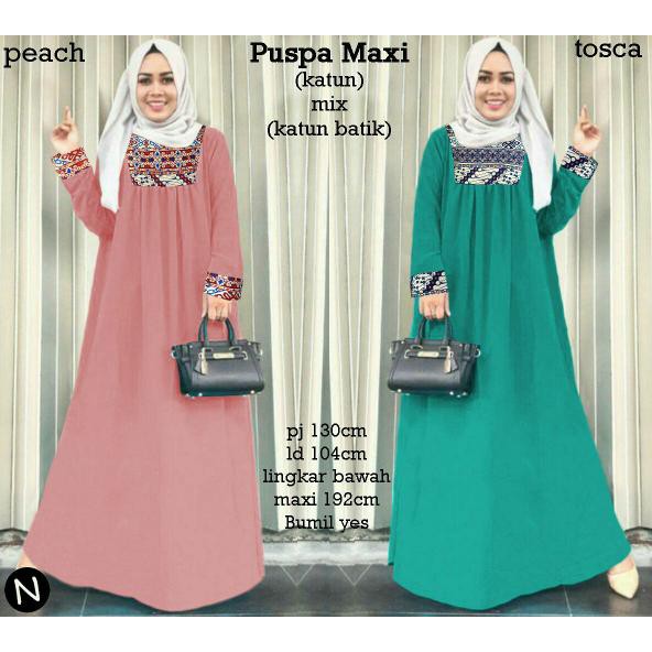 cn 7599 puspa maxi dress terusan gamis syari batik songket etnik wanita murah
