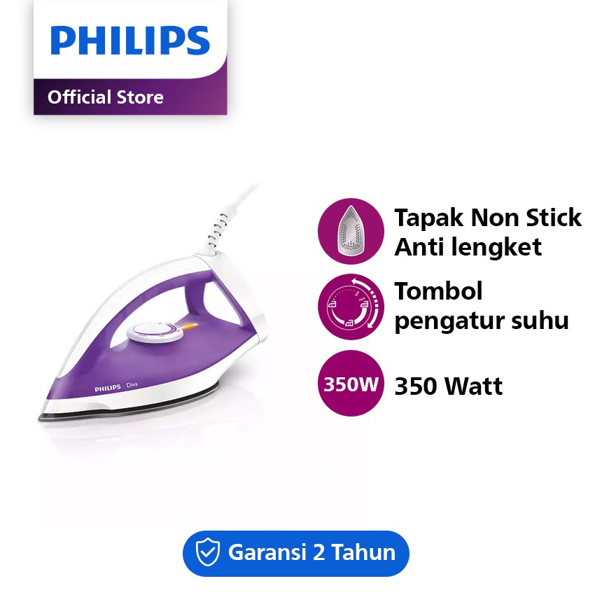 Philips Diva Dry Iron GC122 GC122/37 GC122/77 350W Ungu