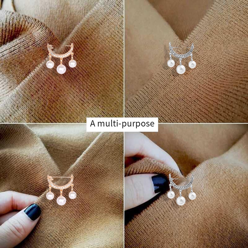 2 Pcs Bros Pin Bentuk Setengah Lingkaran Aksen Mutiara Imitasi Untuk Pakaian