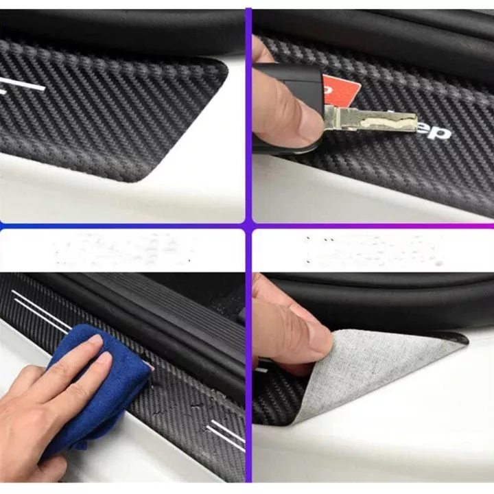 4PCS/Set Carbon 3D Door Sill Plate Guard Pelindung Pijakan Injakan Kaki Pintu Mobil Set utk HondaToyota