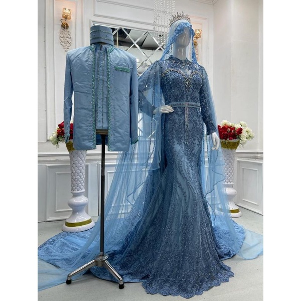 Terlaris Cauple kebaya akad Elisap//kebaya pengantin  full payet super mewah | kebaya akad nikah | kebaya  modren