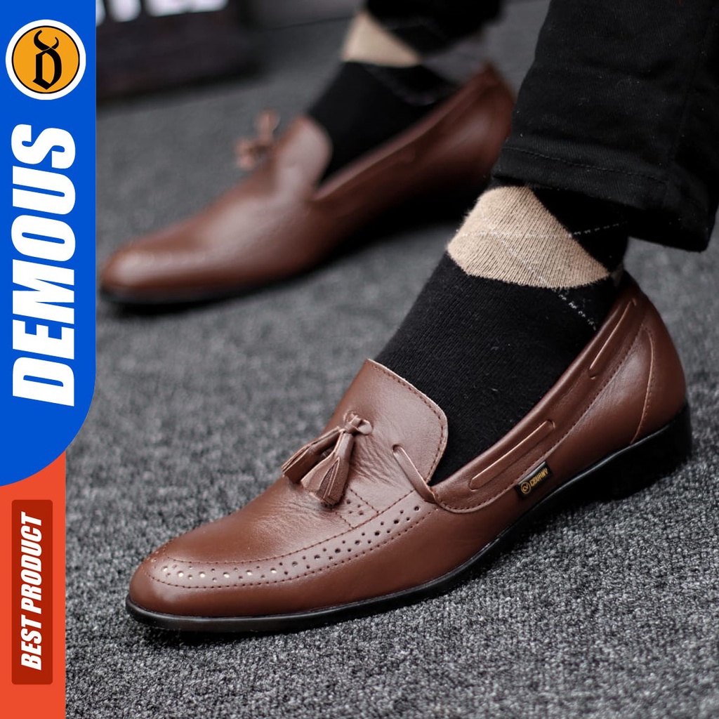 DEMOUS Veil - Sepatu Formal Pantofel Hitam Kulit Asli Kerja Pria