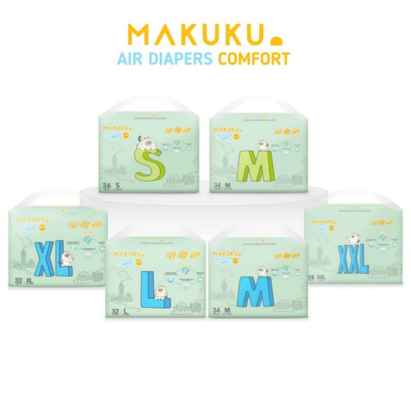 MAKUKU AIR DIAPERS COMFORT+ tape S 36 PANTAS L32 I M 34 I XL 32 I  XXL 28