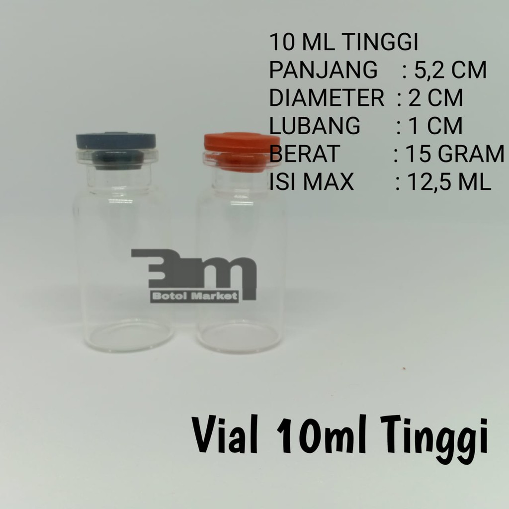 BOTOL VIAL KACA 10ML TINGGI TUTUP KARET