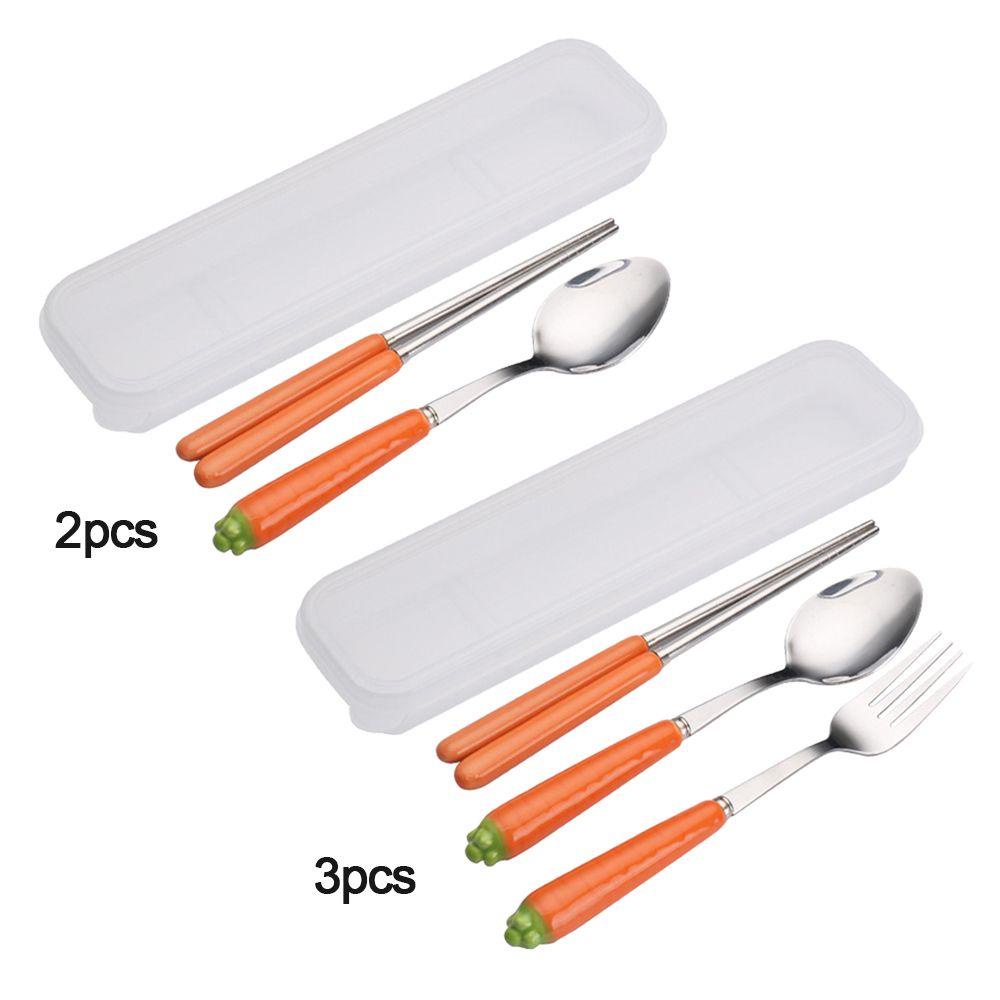 Set Alat Makan Nanas Wortel Portable Gagang Keramik Stainless steel