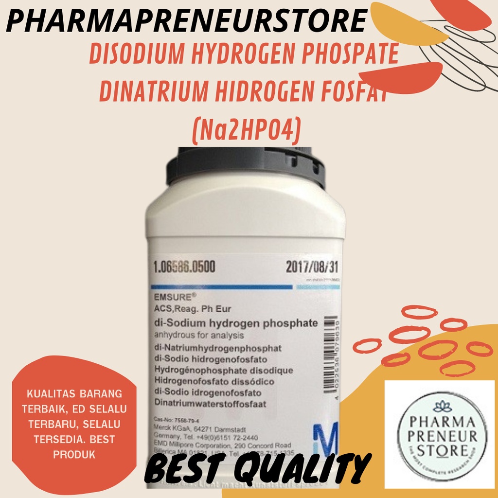 DISODIUM HYDROGEN PHOSPATE / DINATRIUM HYDROGEN PHOSPAT (Na2HPO4) PRO ANALISA KEMASAN 10 GRAM KEMASAN MERCK BEST QUALITY