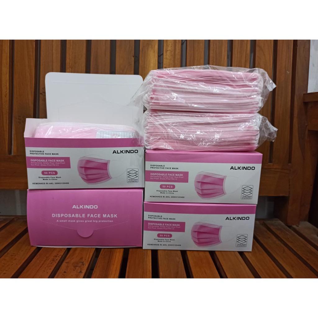 MASKER HITAM 3PLY ALKINDO / MEDIOCARE 1 PACK ISI 50PCS / MASKER ALKINDO BANYAK WARNA TERMURAH