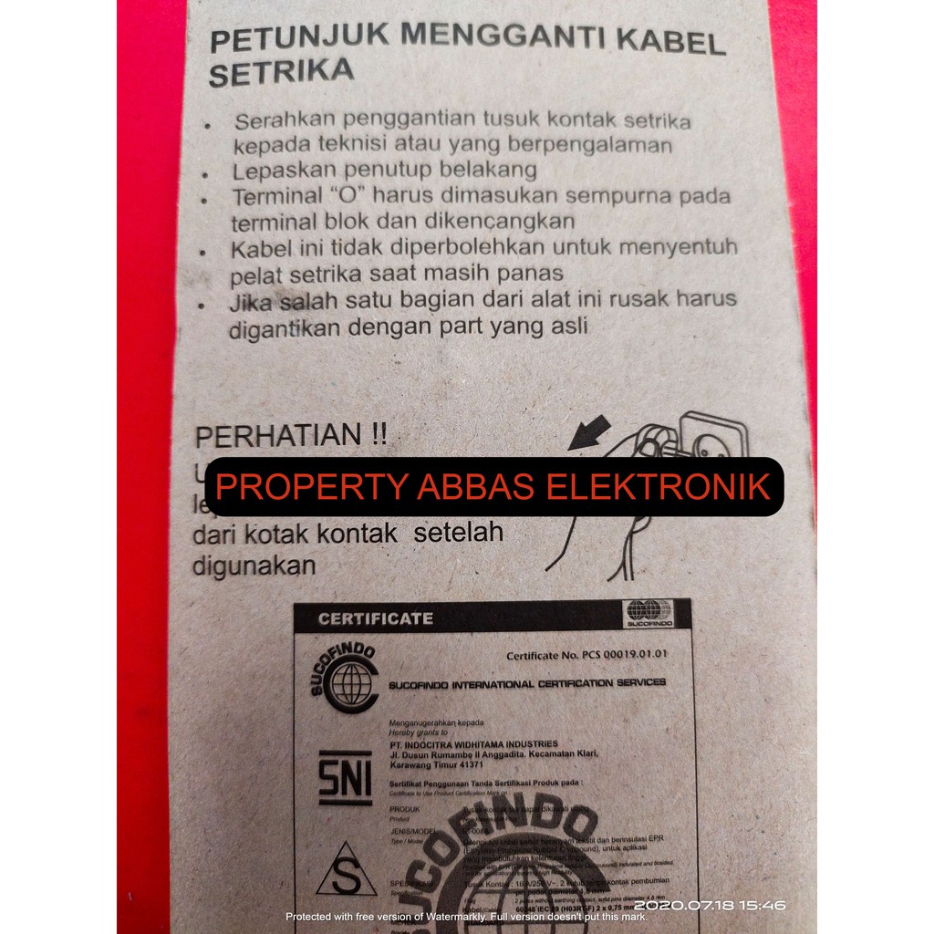 kabel gosokan setrika strika standart kualitas bagus