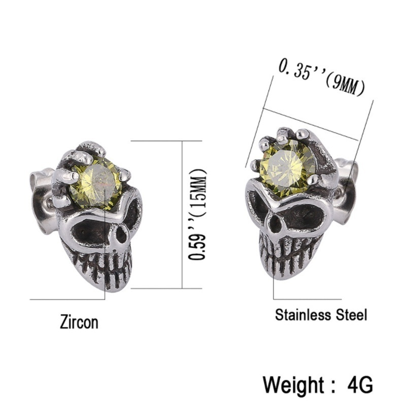 Men's  Punk Skull with Green Stone Hip Hop Rock  Earrings for Men Jewellery