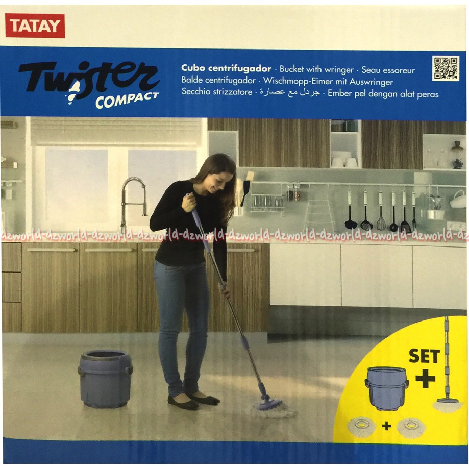 Twister Compact Alat Pel Putar praktis Tatay Ngepel Tanpa Injakan ember Putar Mop Alat Ngepel Lantai Warna Biru