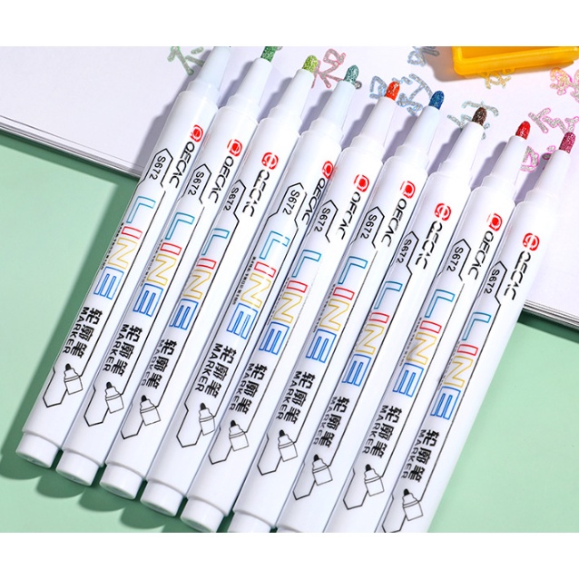 Outline Pen Line MARKER / Spidol Marker Tebal Gliter Mengkilap bisa untuk Buku Hitam / Marker Kilap 8 in 1 / Spidol Warna Mengkilap / Marker Warna-Warni Glitter