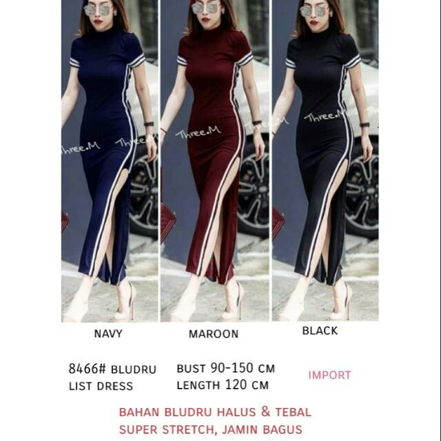 CLOTHINGICON DRESS BLUDRU VELVET LIST SLIT IMPORT