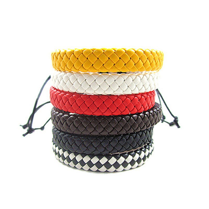 Gelang Tali Kulit Hand woven Multiwarna Adjustable Untuk Pria / Wanita