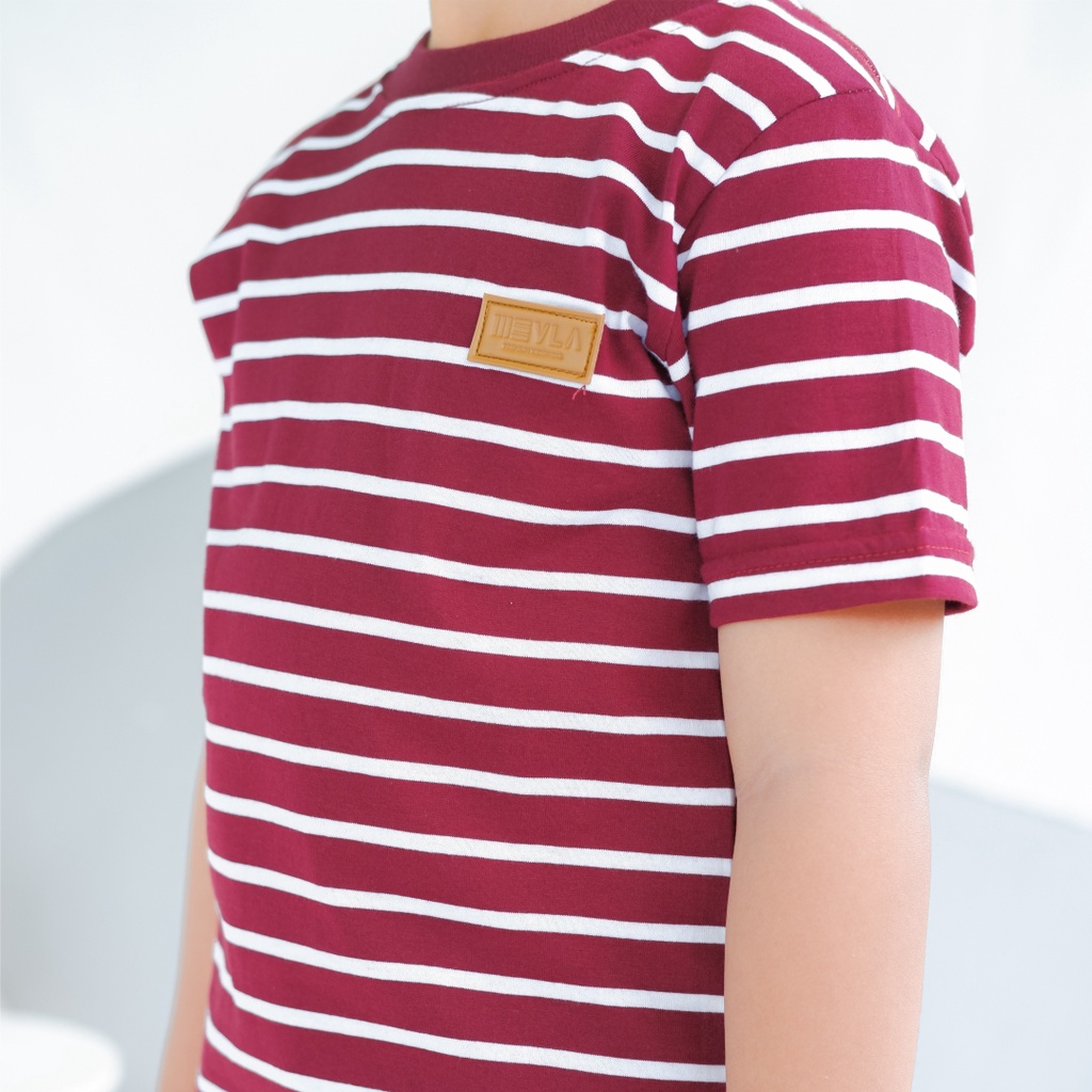 Kaos Stripe Garis Anak Laki Laki Perempuan Branded Unisex Original Premium | Mevla Kids - Uzuki Red