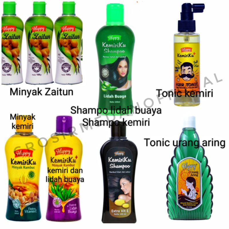 HAPPY KEMIRIKU - LIDAH BUAYA - SHAMPOO HAIR LOTION TONIC HAIR SPRAY MINYAK KEMIRI MINYAK ZAITUN MINTMYAK LIDAH BUAYA