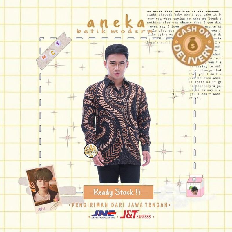 KEMEJA BATIK PRIA COWOK LAKI HITAM COKLAT NUDE LENGAN PANJANG HEM KONDANGAN KERJA