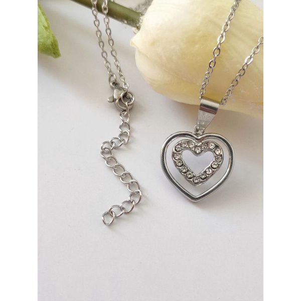 Kalung Set Liontin Permata Titanium Kalung Emas dan Putih KX8