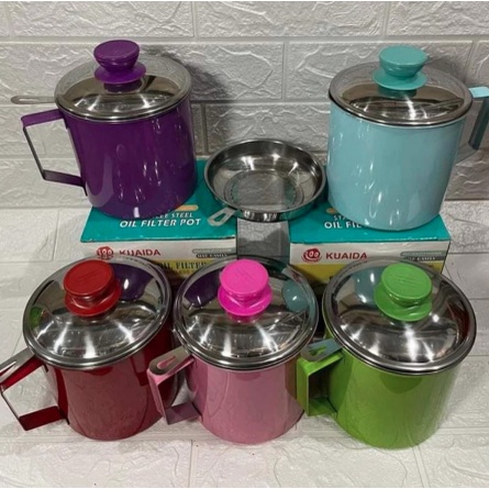 Tempat saringan minyak warna warni oil pot 1200 ml 1.2 liter