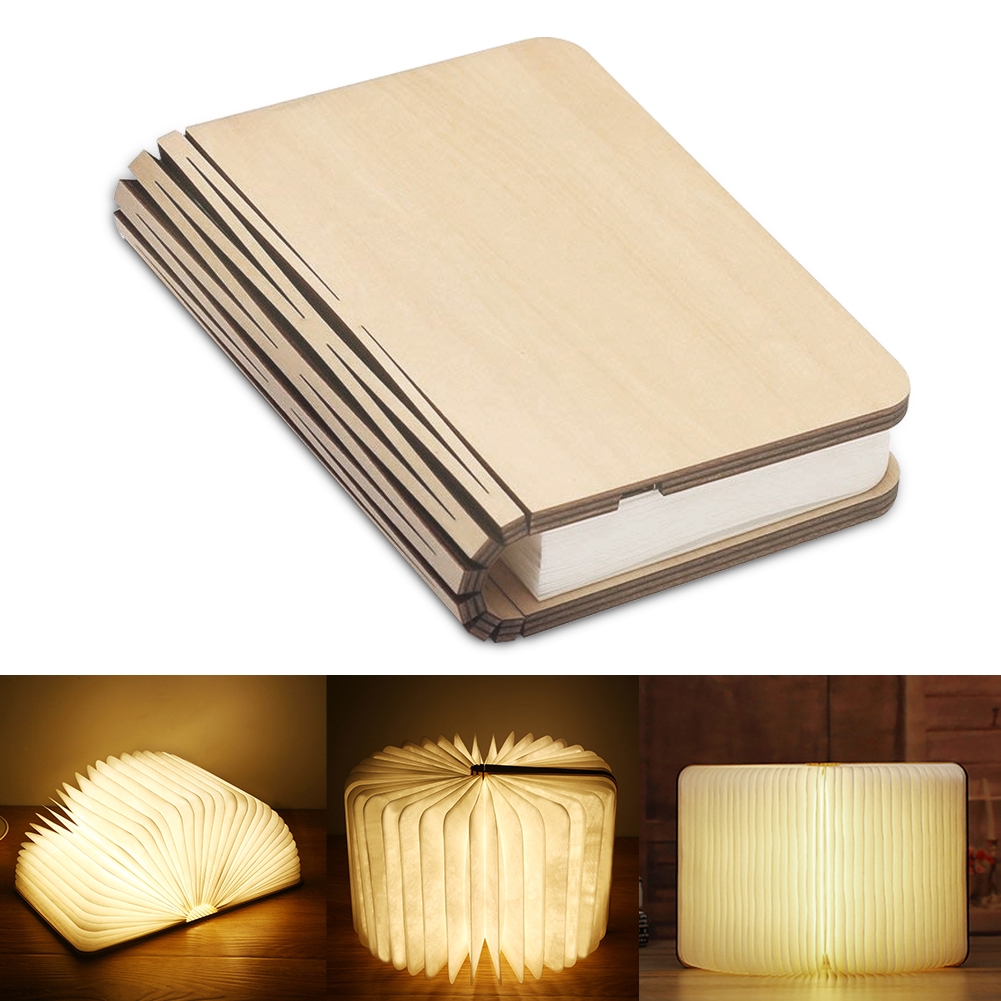 Lampu Buku Kayu Portable USB Rechargeable LED Magnetic 3warna Dimmable Foldable Night Light Desk Lamp