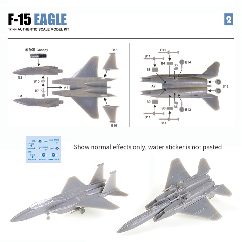 Mainan Simulasi Pesawat Tempur USA F14 Tomcat F15 Eagle F-4E Phantom Bahan Plastik Skala 1 / 144 Untuk Koleksi