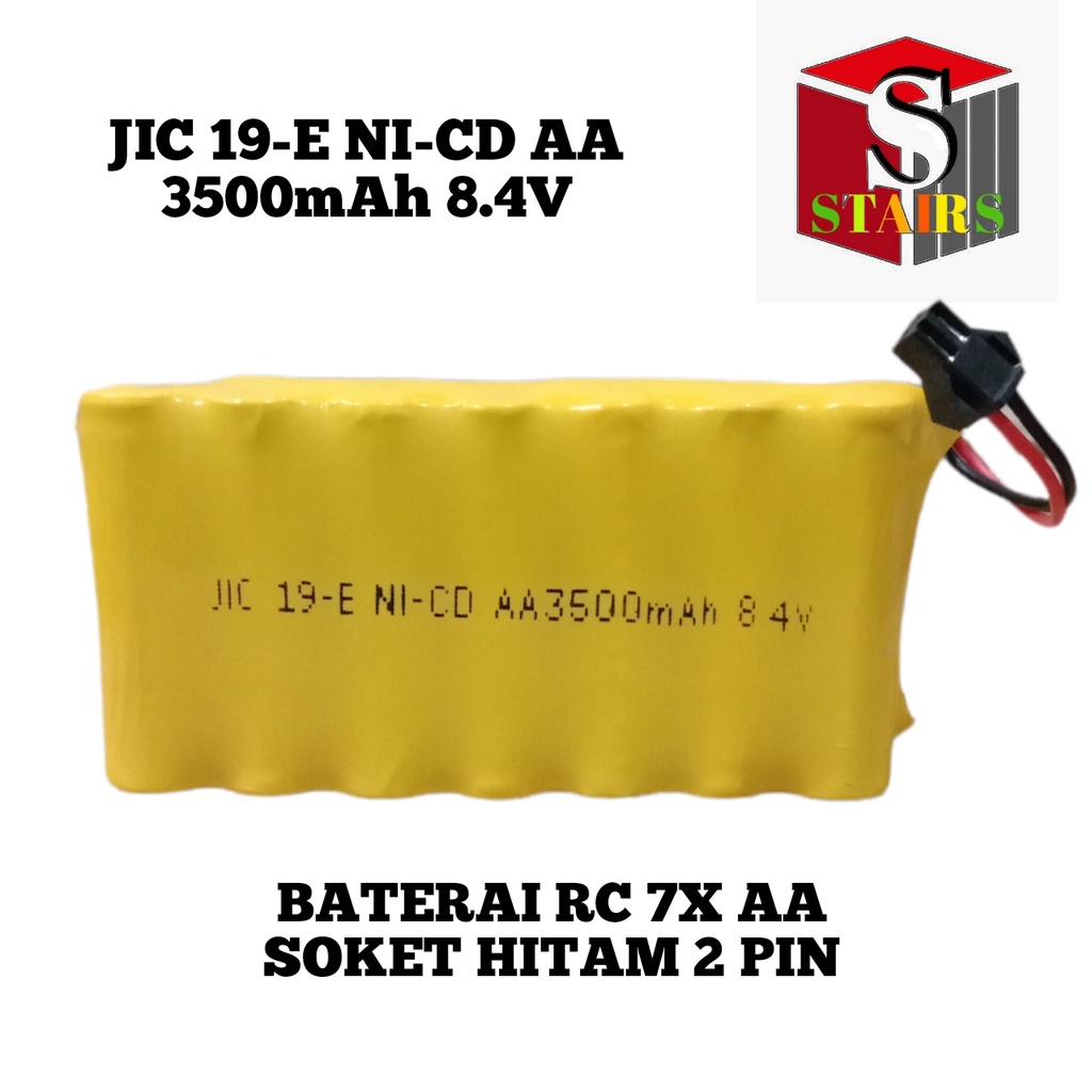 Baterai RC/ Batrai Speaker Aktif JIC 19-E NI-CD 7X AA 3500mAh 8.4V Soket Hitam 2 Pin