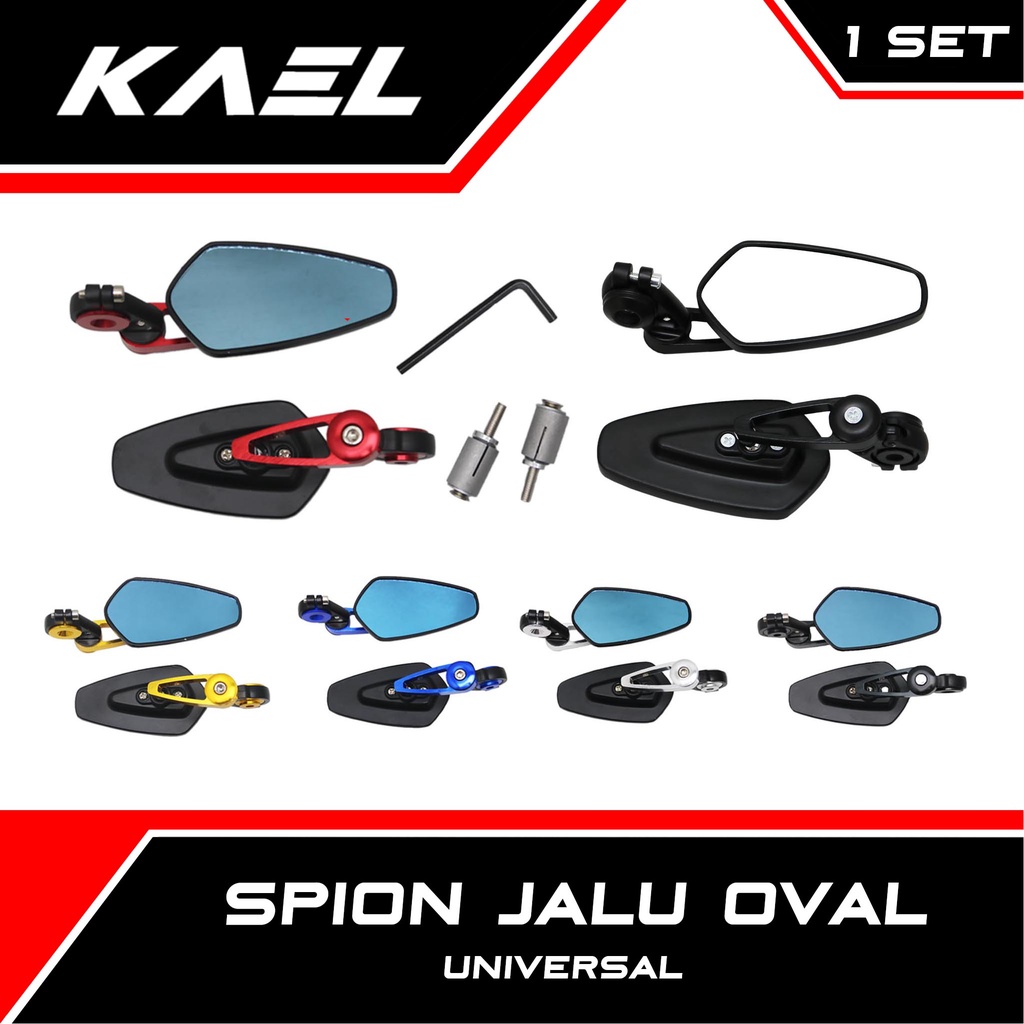 Spion Jalu Oval Full CNC Motor Universal Hitam-Biru-Merah-Silver-Emas Sepion Variasi Bandul Kaca Biru-Putih Black-Blue-Red-Gold