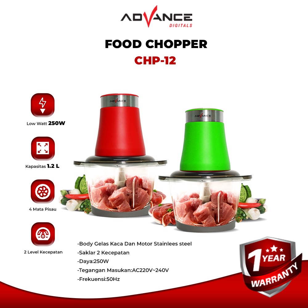 Advance Digitals CHP-12 Food Chopper Processor 1.2L Alat Penggiling Bumbu Food Chopper Blenderr