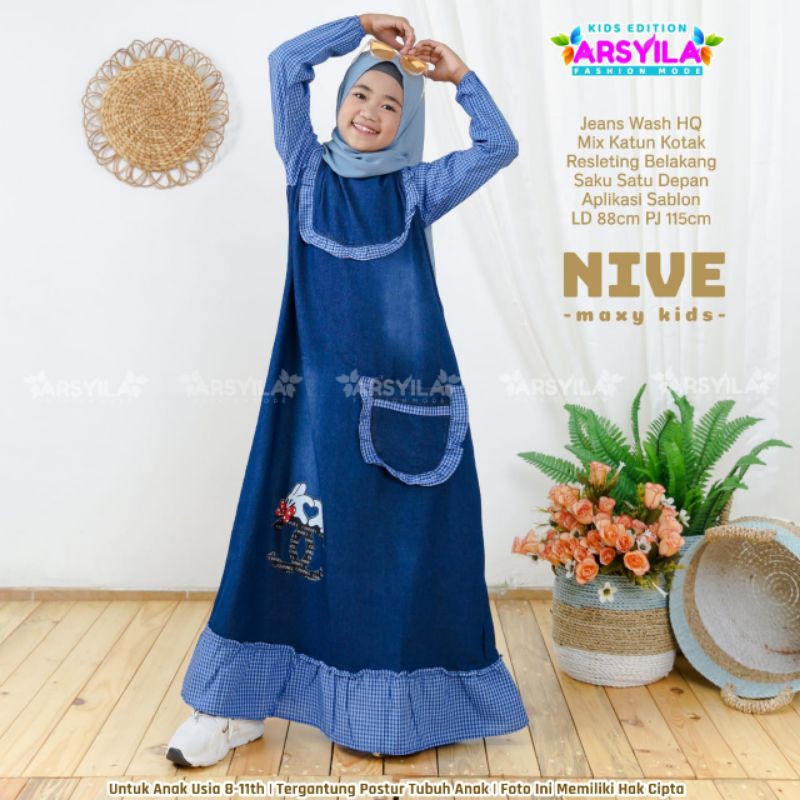 GAMIS JEANS NIVE DRESS PANJANG ANAK PEREMPUAN UMUR 8-11 TAHUN