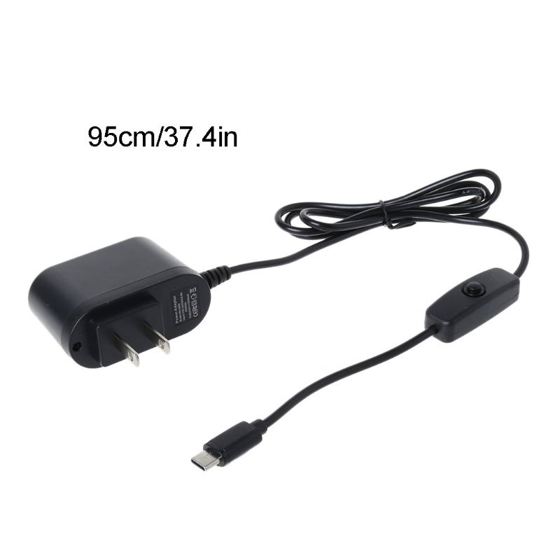 Cre Power Charger Type-C USB-C Charging Adapter 5V 3A Untuk Raspberry Pi 4model B Dengan Saklar On/Off