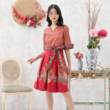 Dress Batik 263 BBB Red/ Batik Wanita Modern/ Batik Katun Strech