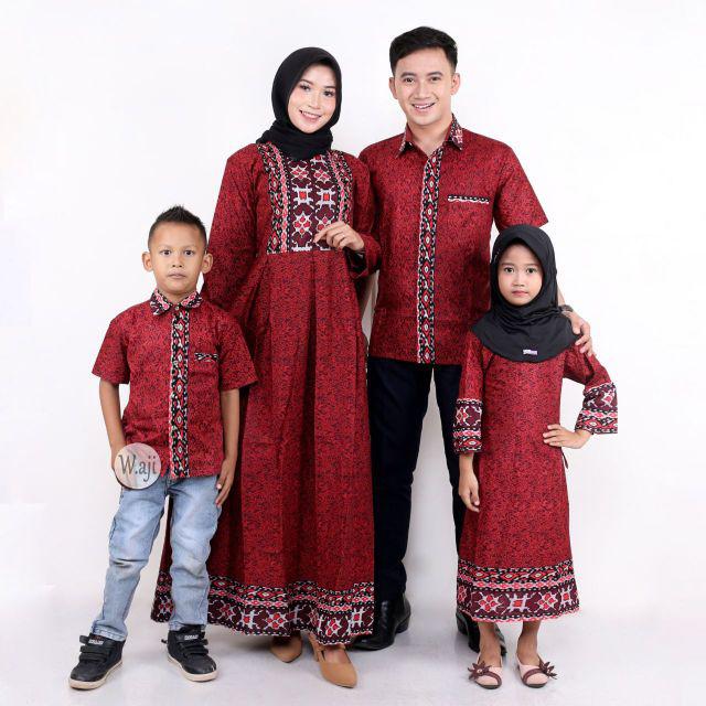 Batik Couple / Batik Couple Keluarga /Batik Jumbo / Sarimbit Keluarga / Baju Batik Marsya Gurdo Mega Merah-Gamis Allsize LD100-