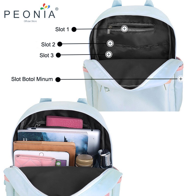 Peonia PNA JOANA Ransel Korea Tas Wanita Punggung Import Kantor Kerja Sekolah Kuliah Outdoor Trendy Fashion Style Travel Casual Backpack Anak Remaja Perempuan Selempang Cewek Bag-2