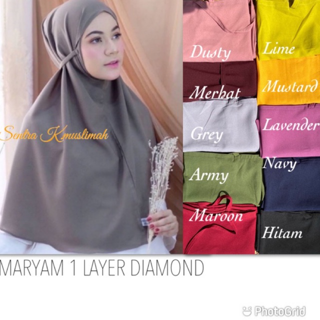 Jilbab bergo maryam diamond italiano/hijab instan bergo maryam non pet