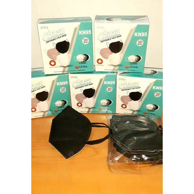 Masker Chasa KN95 warna Hitam 1 box isi 10 pcs Earloop kwalitas sama dengan I Care