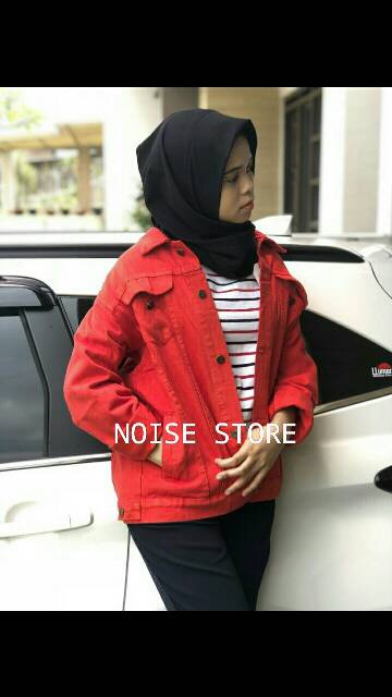 Jaket Jeans Oversize Abu Mustard Putih Soft Pink Merah