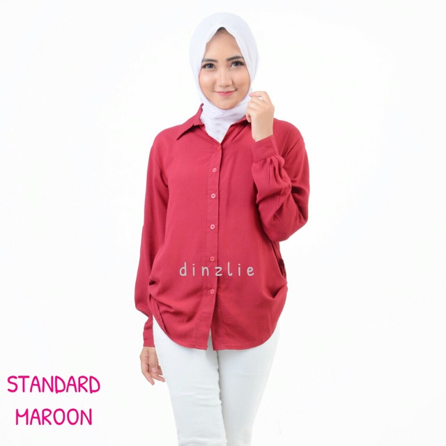 KEMEJA POLOS RAYON LENGAN PANJANG WANITA WARNA MERAH MAROON