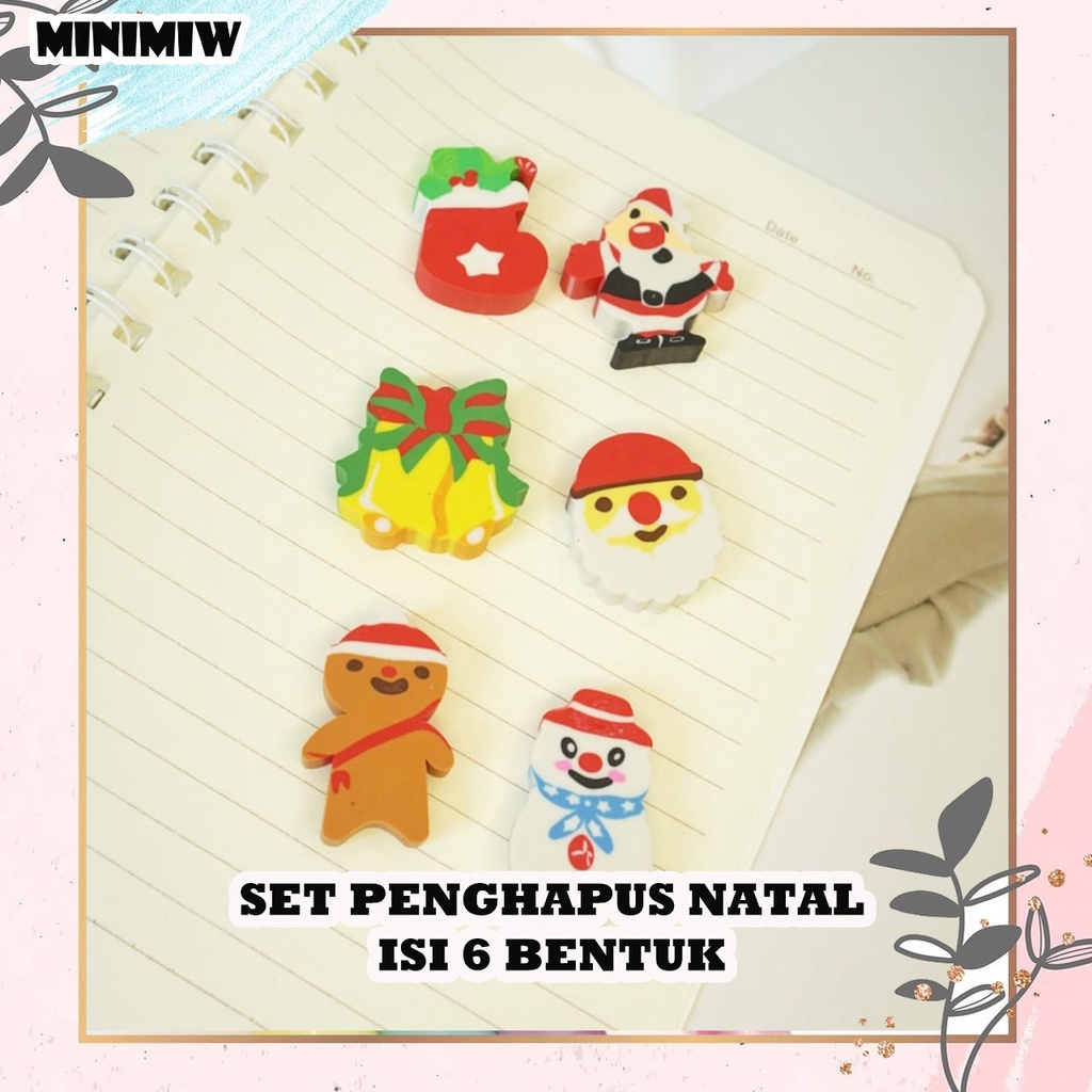 SET PENGHAPUS NATAL ISI 6 BENTUK CHRISTMAS ERASER SANTA CLAUSE SNOWMAN LUCU