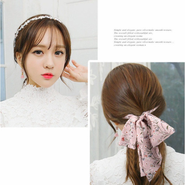 Bando Bandana Korea Wanita / Headband Ikat Pita Bunga Mutiara Goh