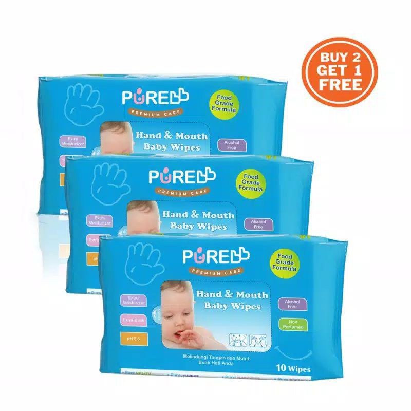 Pure Baby Hand Mouth Cleansing Wipes 60's Tissue / Tisu Basah Aloe Vera Wipes BUY 2 GET 1