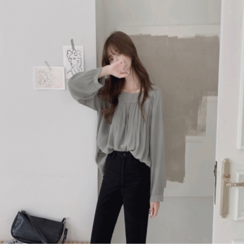 【xiaozhainv】Kemeja wanita bahan sifon satin longgar korea-4