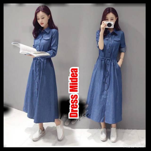 QFS - DRESS MIDEA / DRESS DENIM / BIRU / GOOD QUALITY